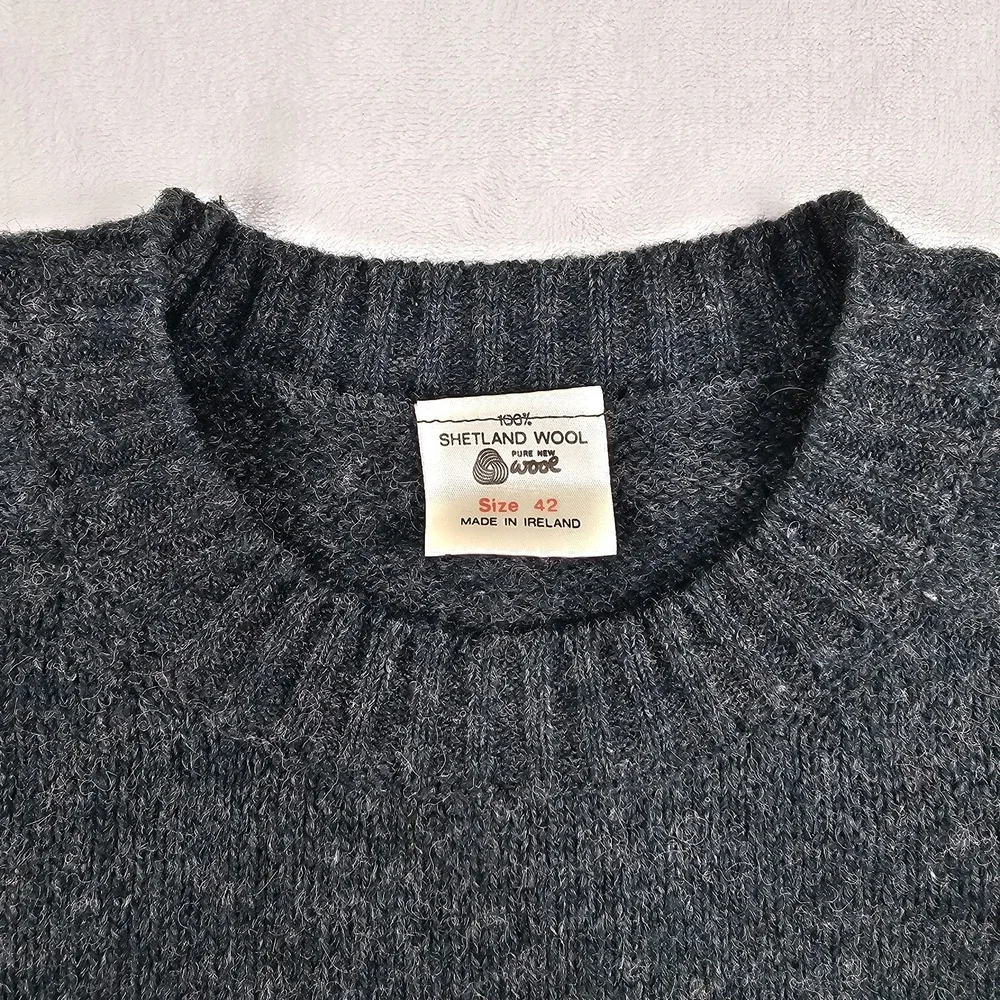 Vtg 100% Shetland Wool Knit Sweater Mens 42 Hunter Forest Green Marled Ireland